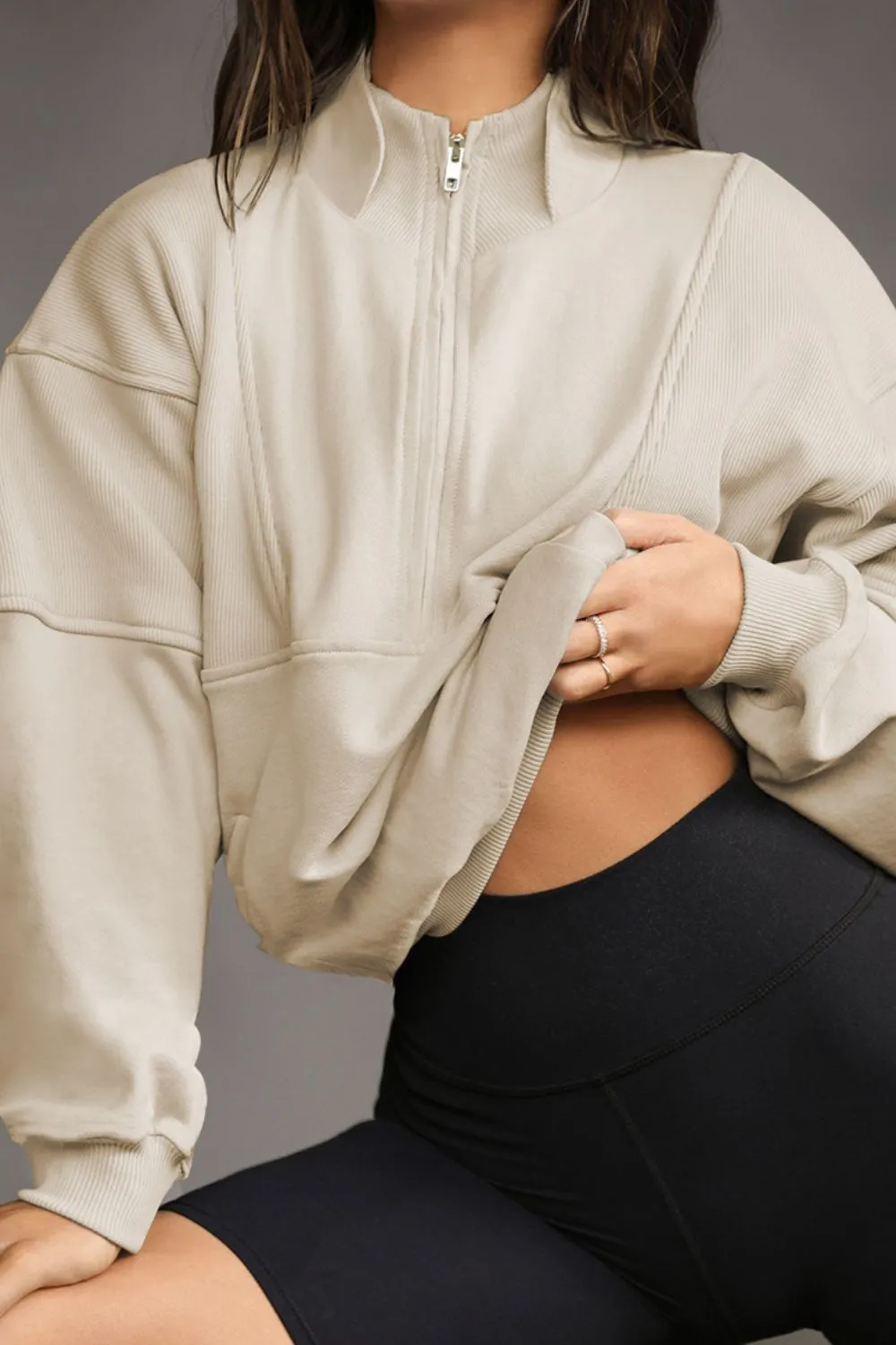 Half Zip Drop Shoulder Long Sleeve Sweatshirt, image 25
