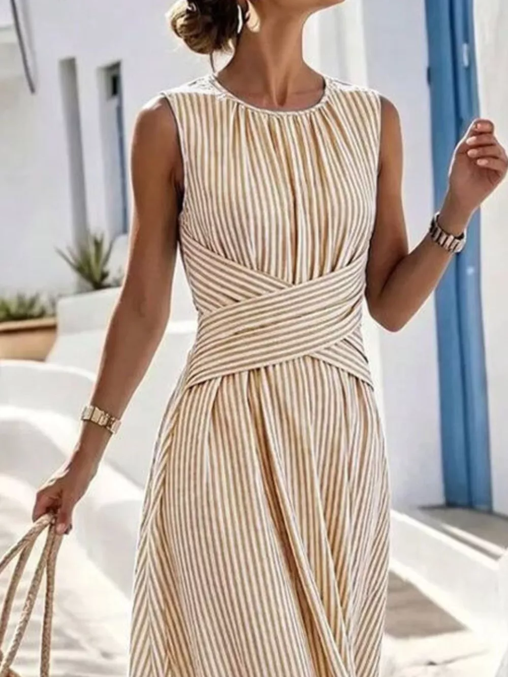 Full Size Striped Sleeveless Maxi Dress Plus Size, image 4