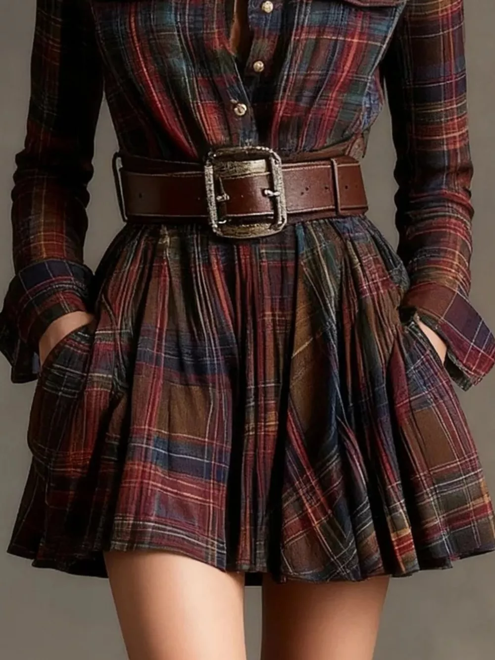 Plaid Long Sleeve Shirt Dress, image 3