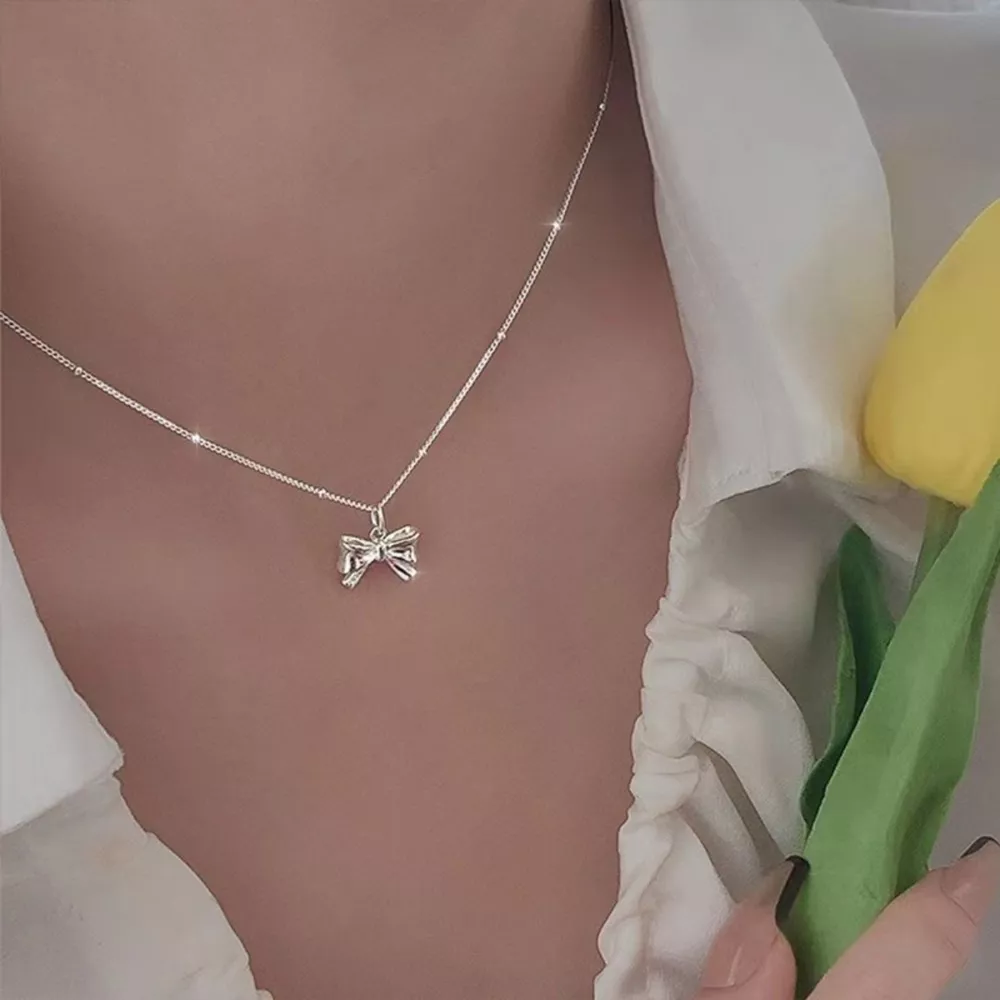 925 Sterling Silver Bow Necklace, image 2