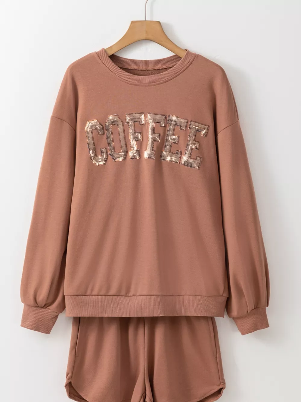 COFFEE Round Neck Sweatshirt and Shorts Set, image 5
