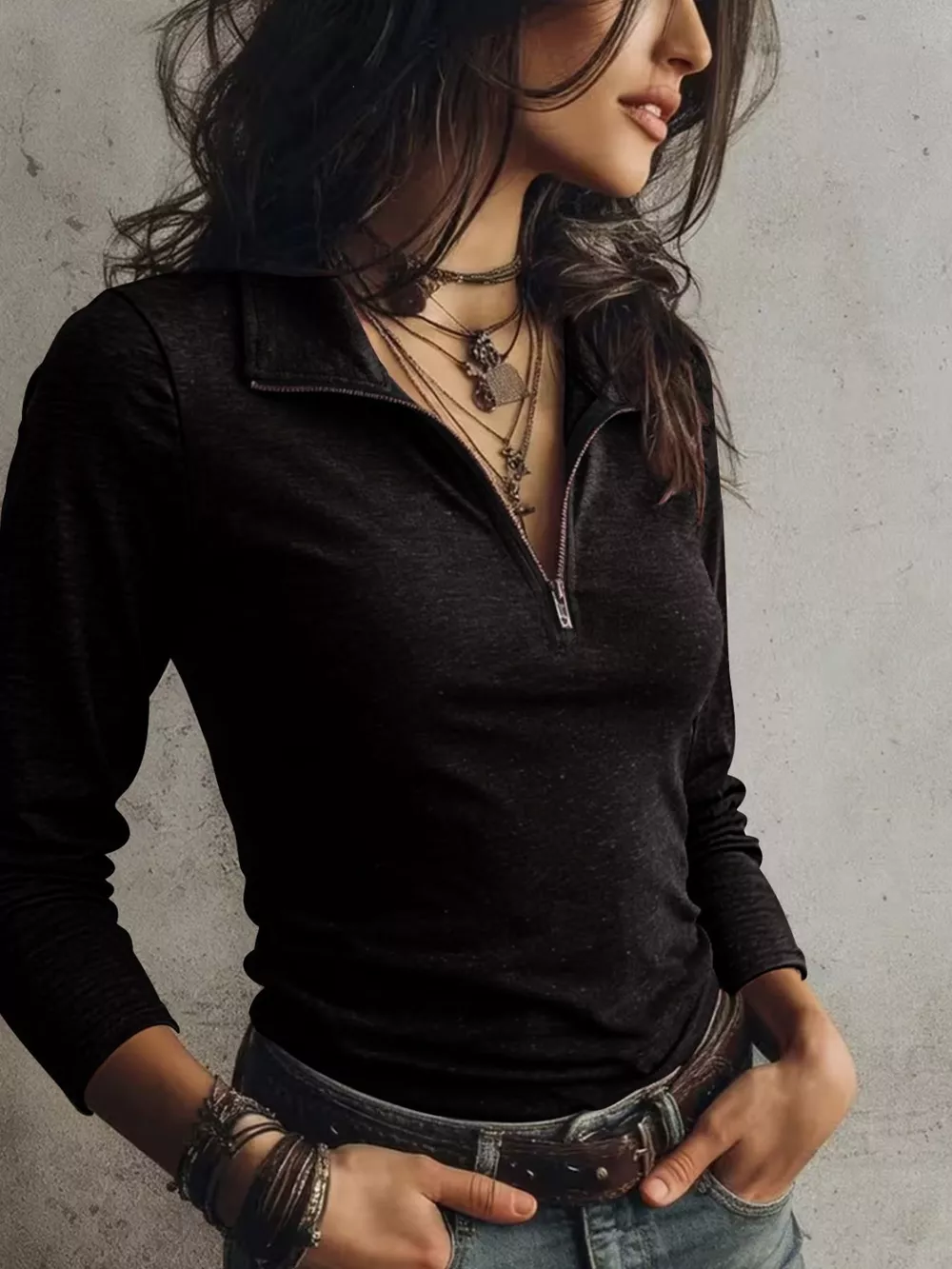 Slim Fit Long Sleeve Quarter-Zip T-Shirt, image 2