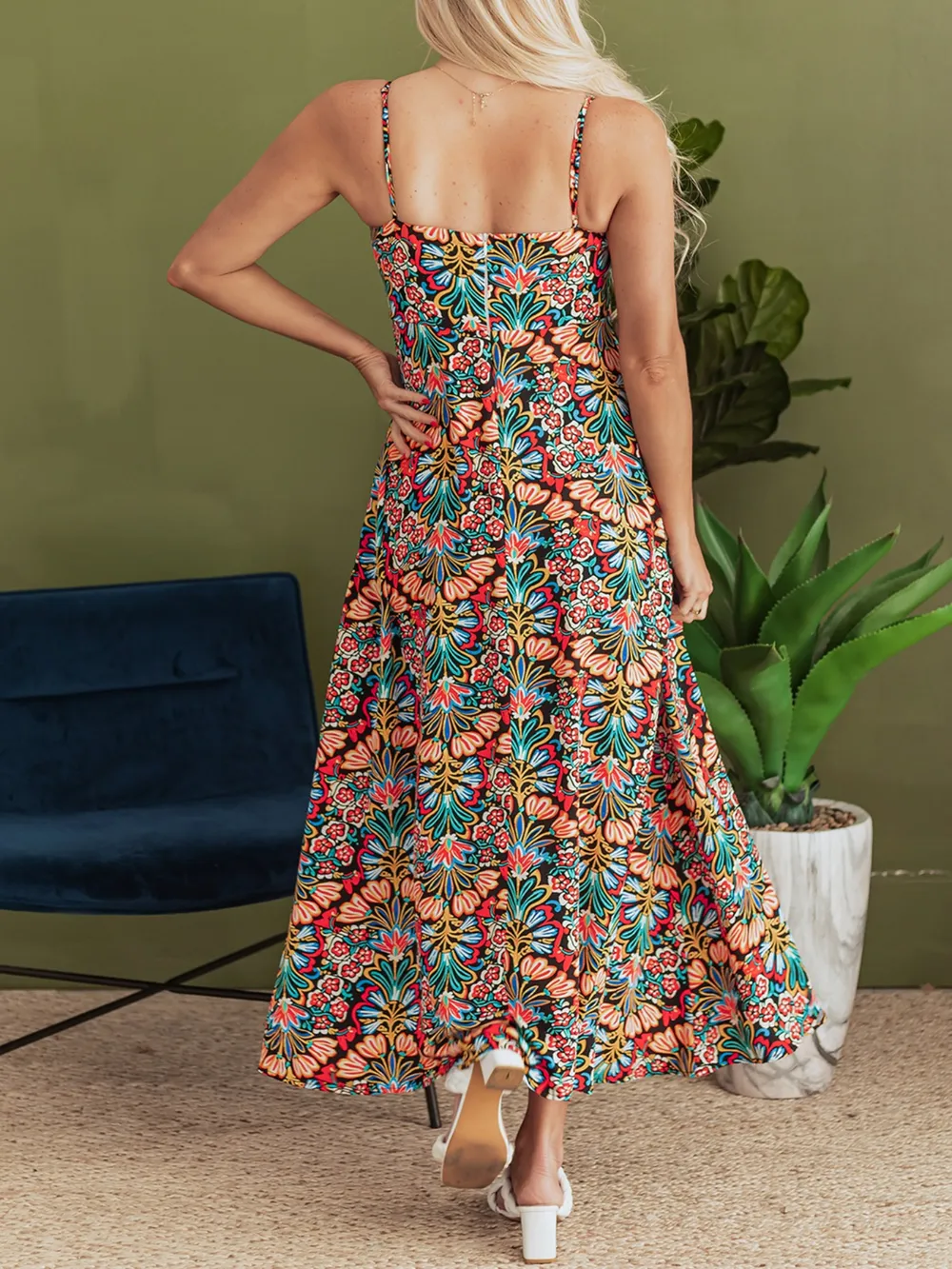 Floral Print Thin Straps High Waist Maxi Dress, image 2