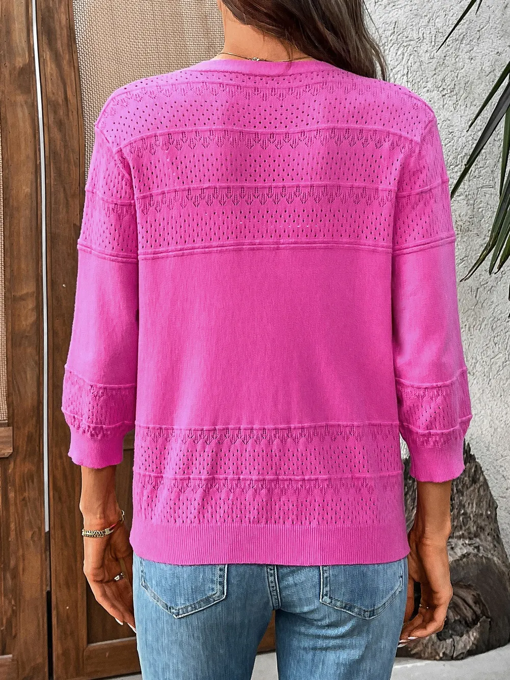 Textured Button-Front Cardigan with 3/4 Sleeves, image 14