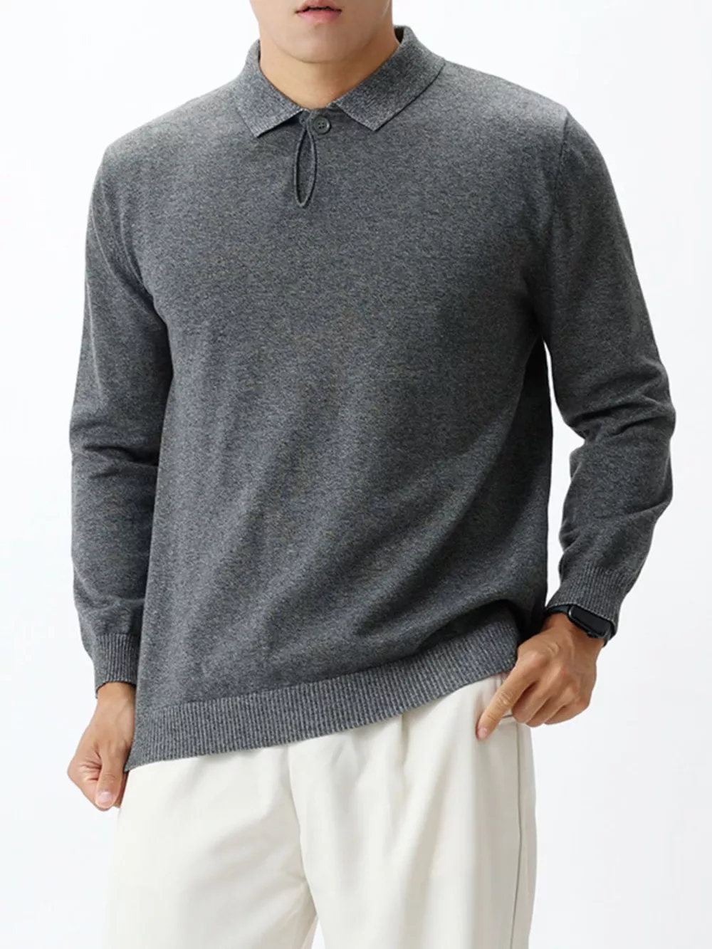 Men's Plus Size Polo Collar Long Sleeve Sweater, image 2