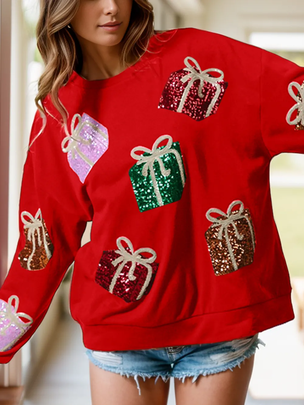 Sequin Gift Box Long Sleeve Sweatshirt, image 7