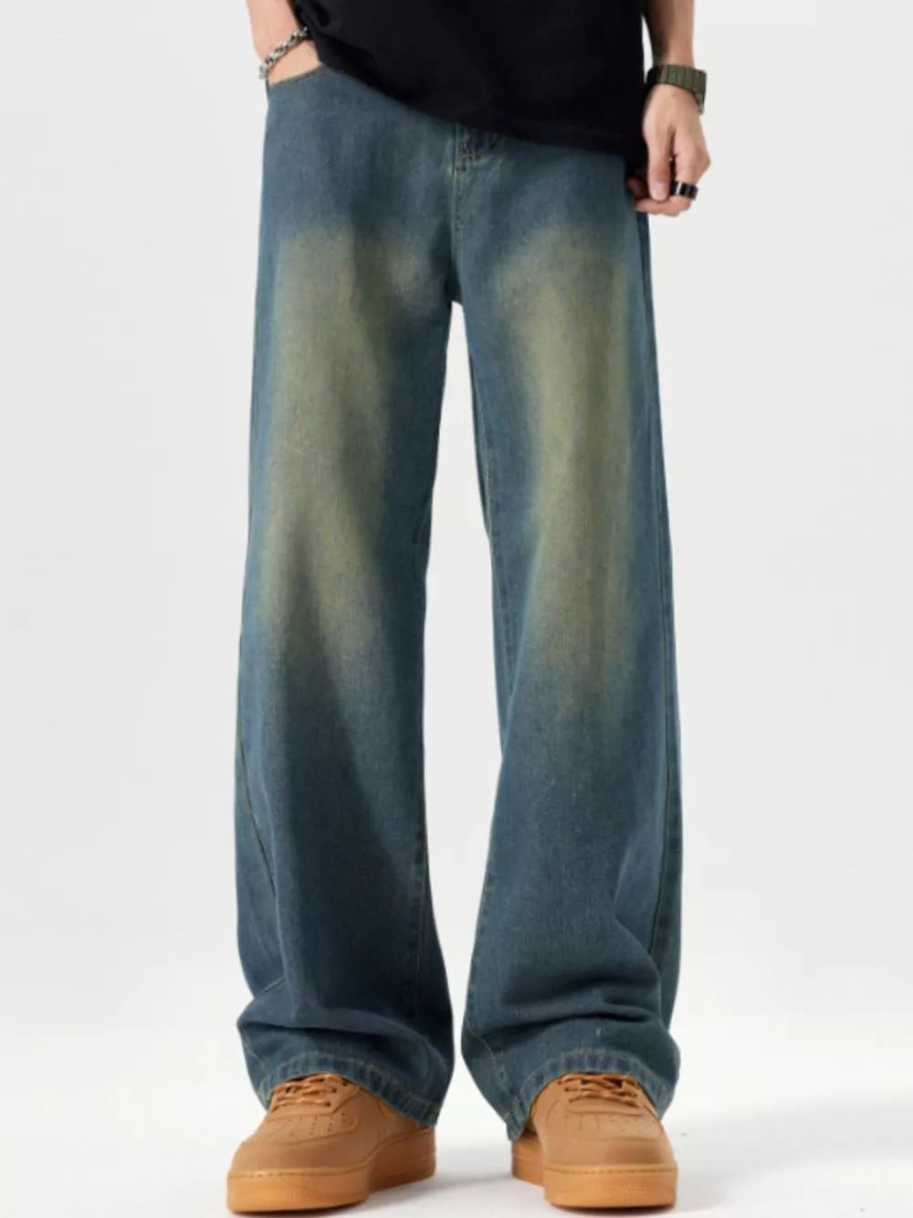 Men's Vintage Wash Wide Leg Jeans, image 7