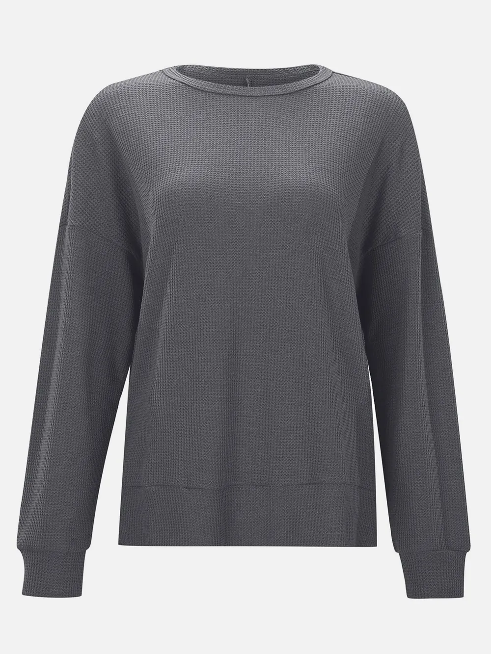 Side Slit Round Neck Long Sleeve T-Shirt, image 3