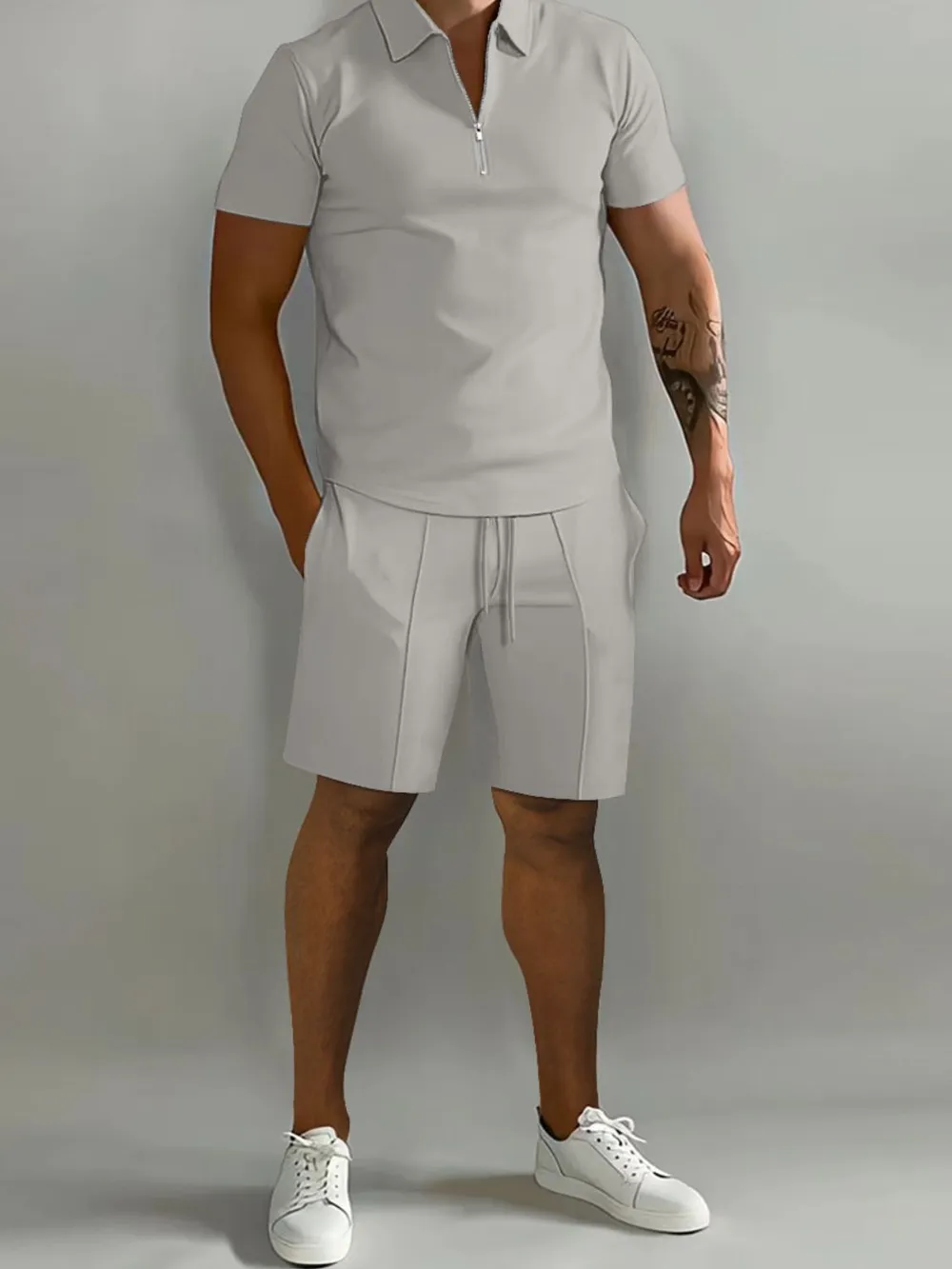 Men's Full Size Collared Neck Short Sleeve Top and Shorts Set Plus Size, image 8