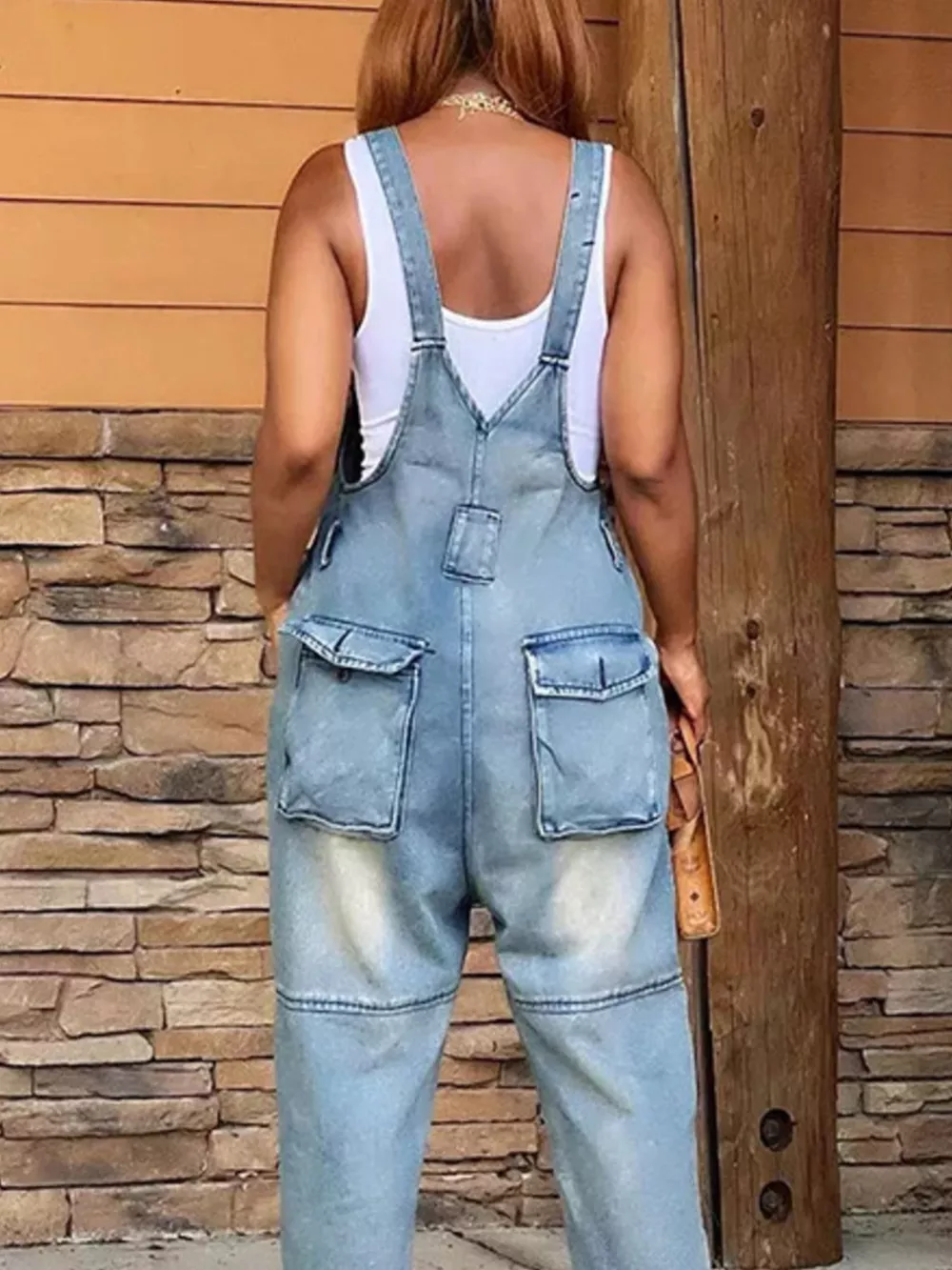Full Size Button Front Denim Overalls with Pockets Plus Size, image 9