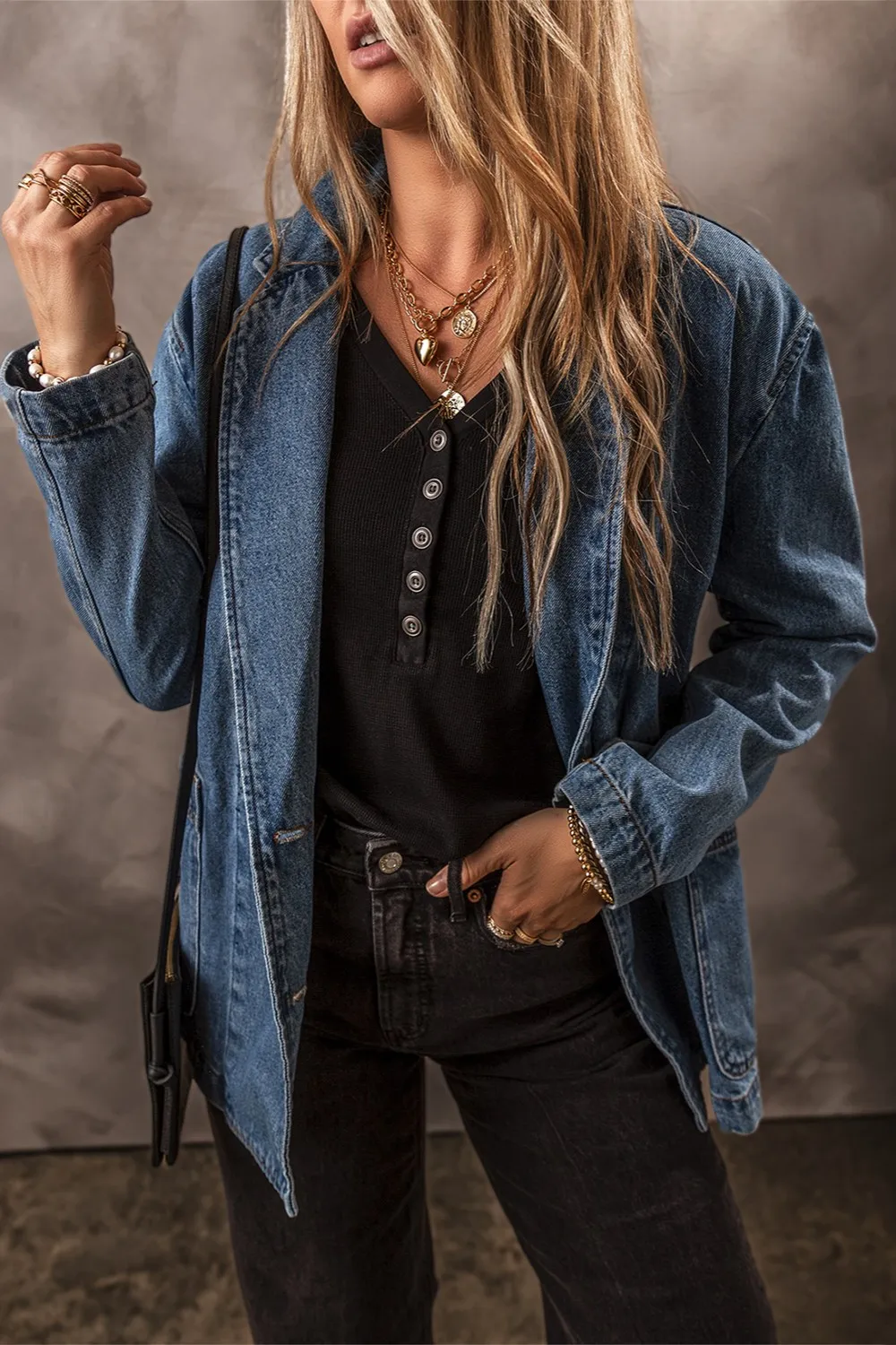 Pocketed Long Sleeve Denim Jacket, image 13