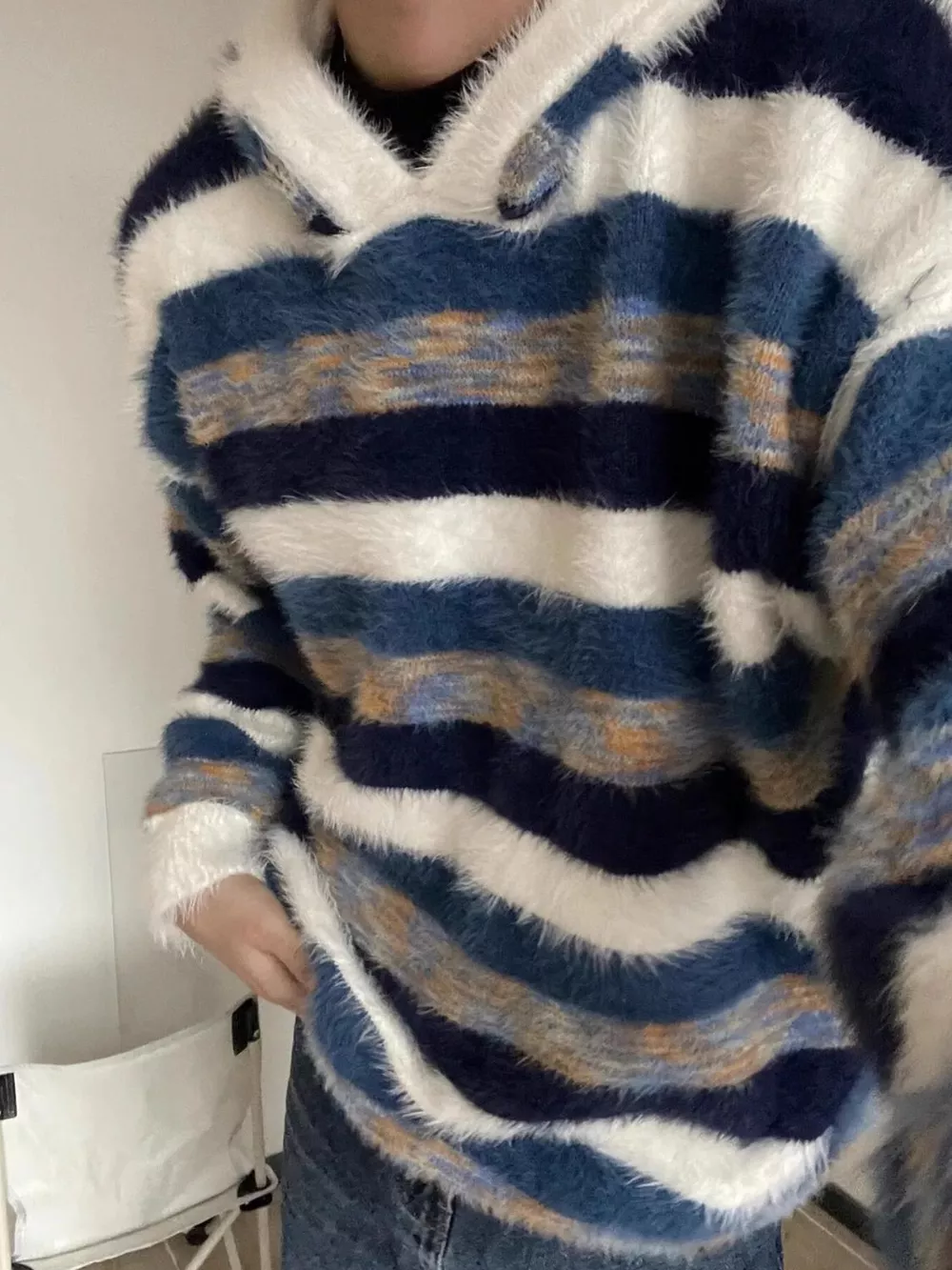 Men's Striped Fuzzy Knit Hooded Sweater, image 3