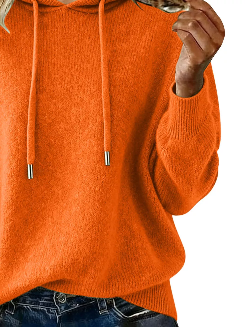 Drawstring Long Sleeve Hooded Sweater, image 25