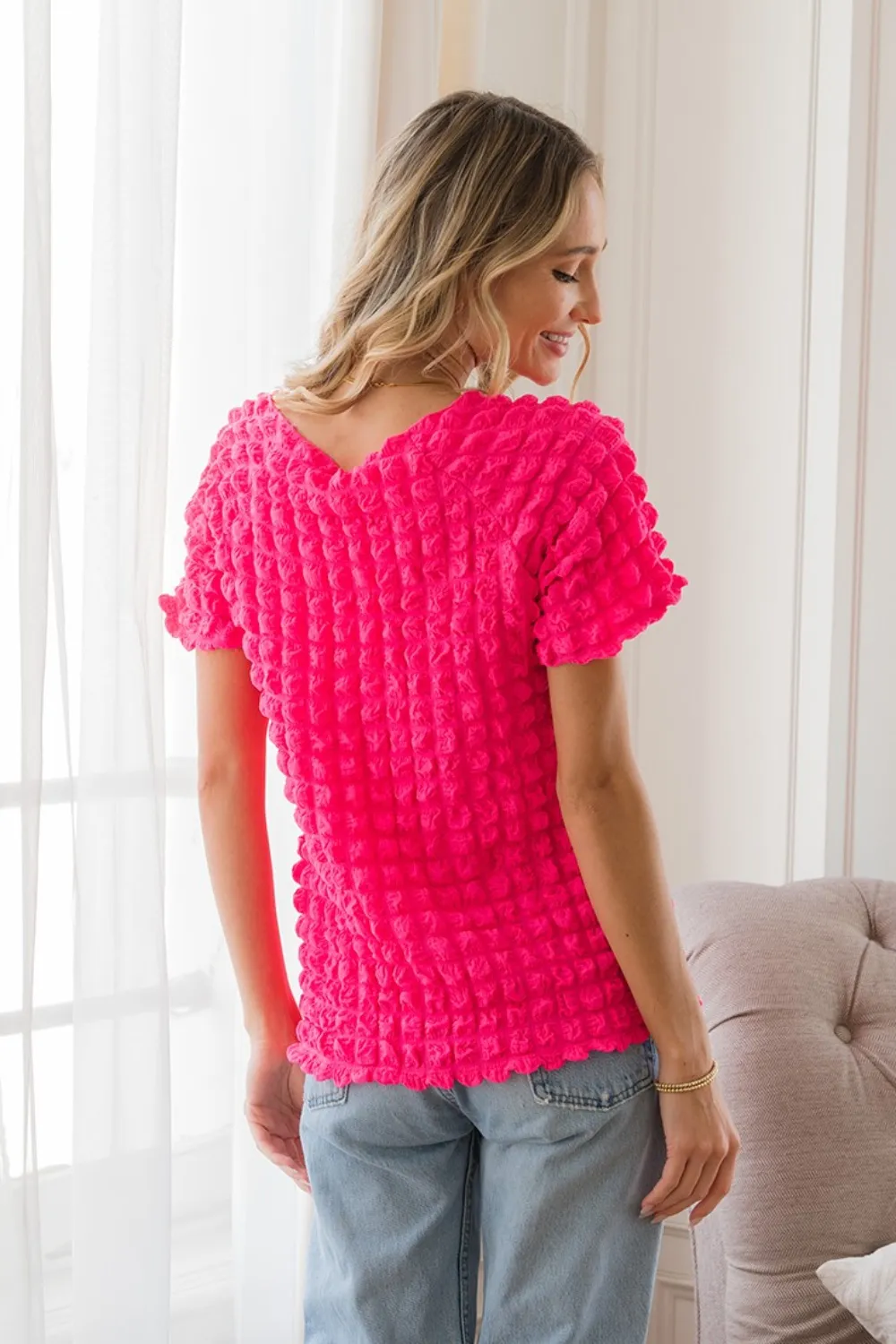 Bubble Textured Round Neck Short Sleeve T-Shirt, image 2