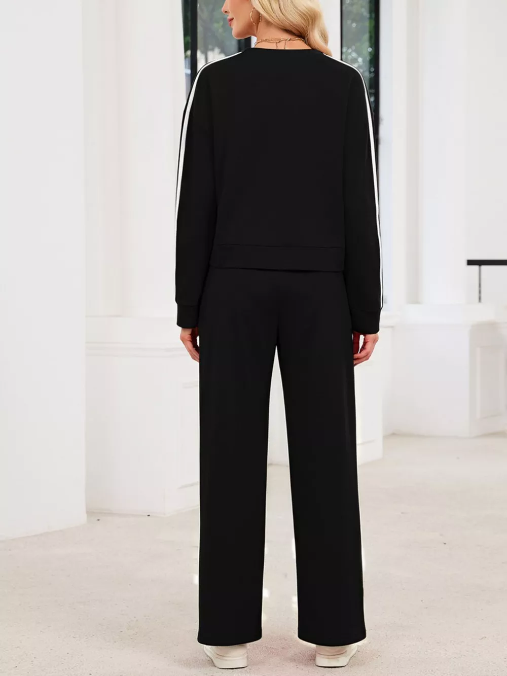 Striped Round Neck Sweatshirt and Pants Set, image 10