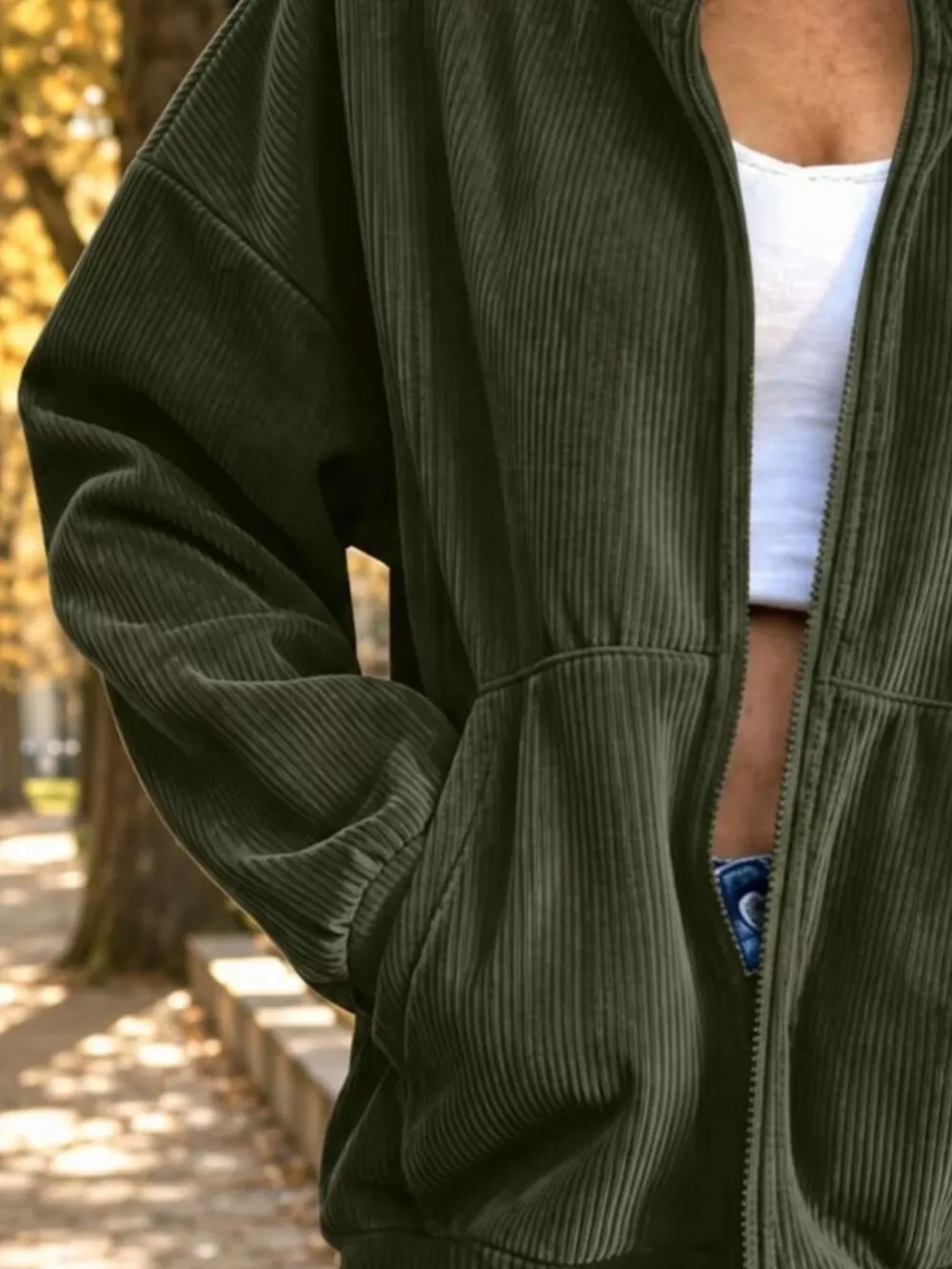 Casual Corduroy Zip-Up Stand Collar Sweatshirt, image 9