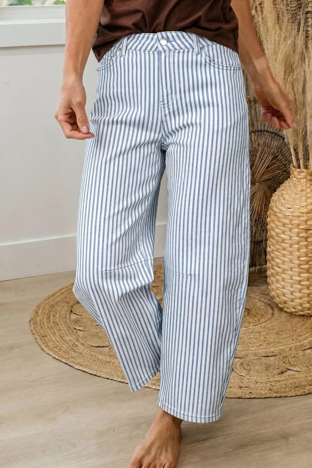 Striped Barrel Leg Jeans, image 2