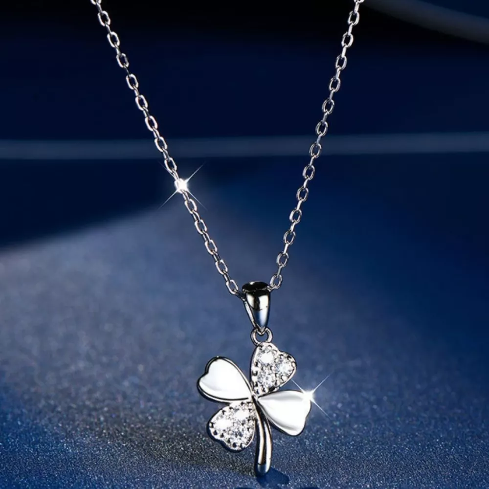 925 Sterling Silver Zircon Clover Pendant Necklace, image 4