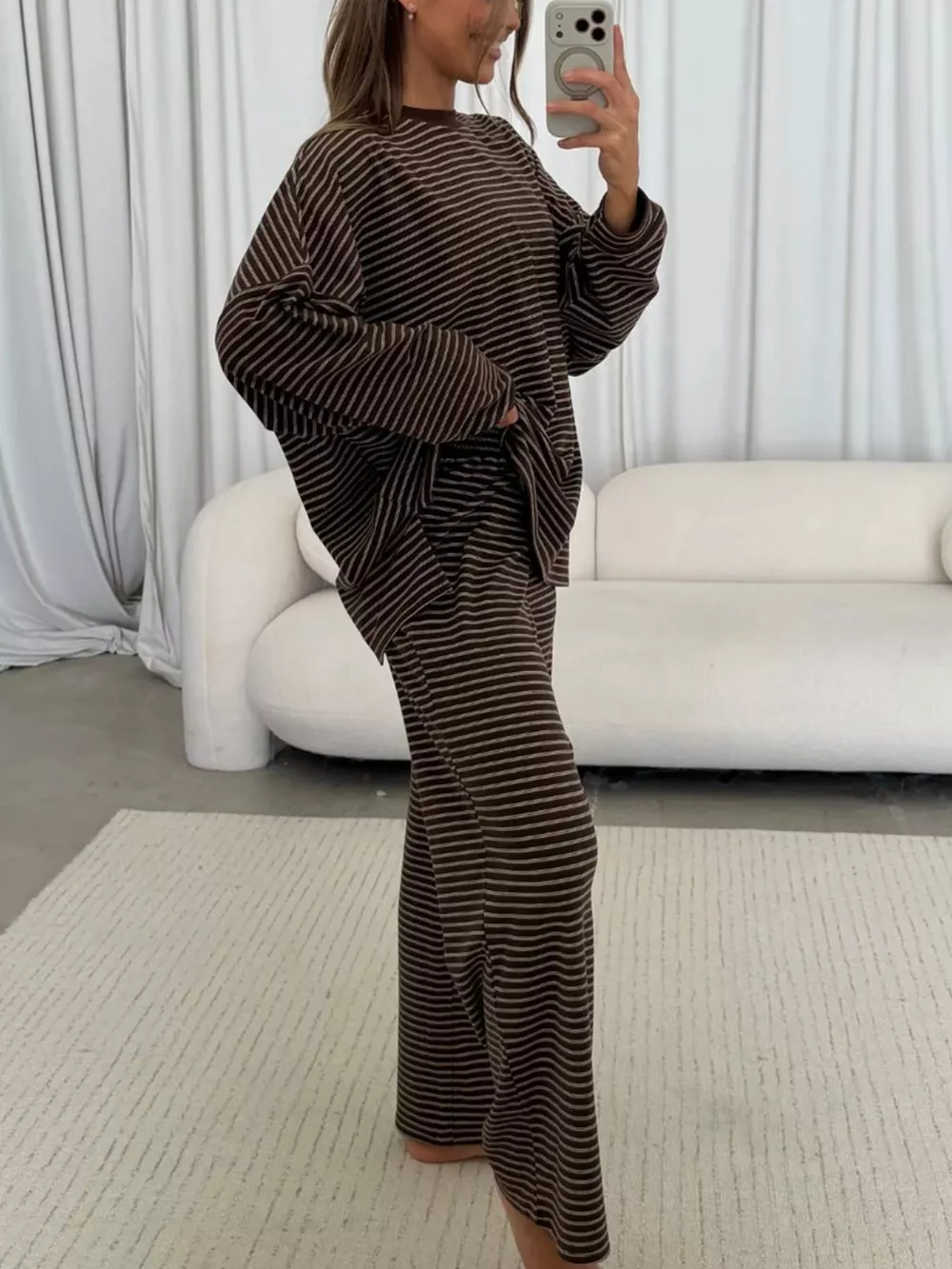 Striped Long Sleeve Top and Wide Leg Pants Set, image 9