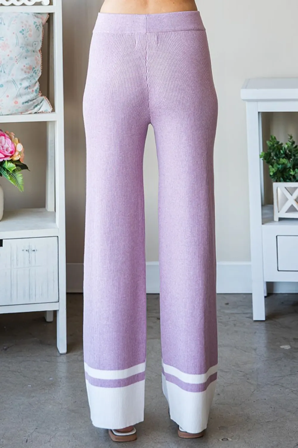 Contrast Ribbed Knit Pants, image 3