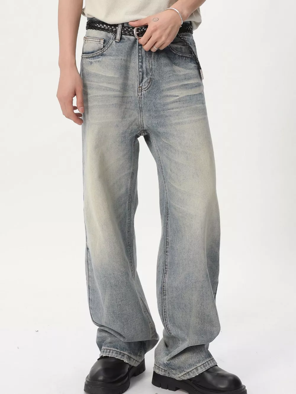 Men's Vintage Wash Wide Leg Jeans, image 5