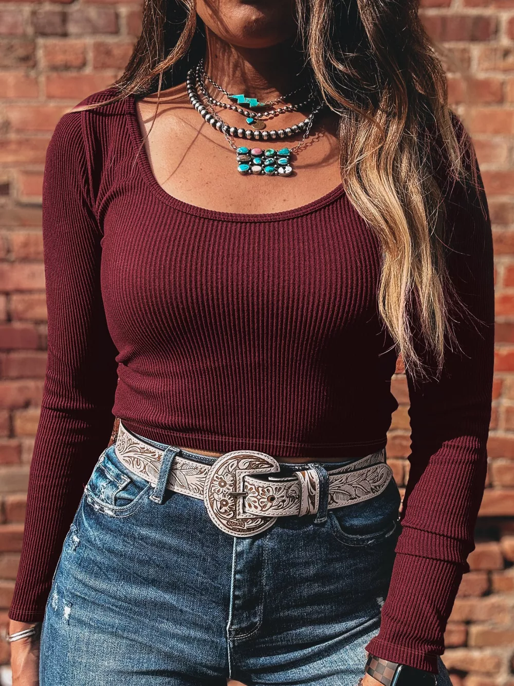 Ribbed Knit Long Sleeve Fitted T-Shirt, image 3