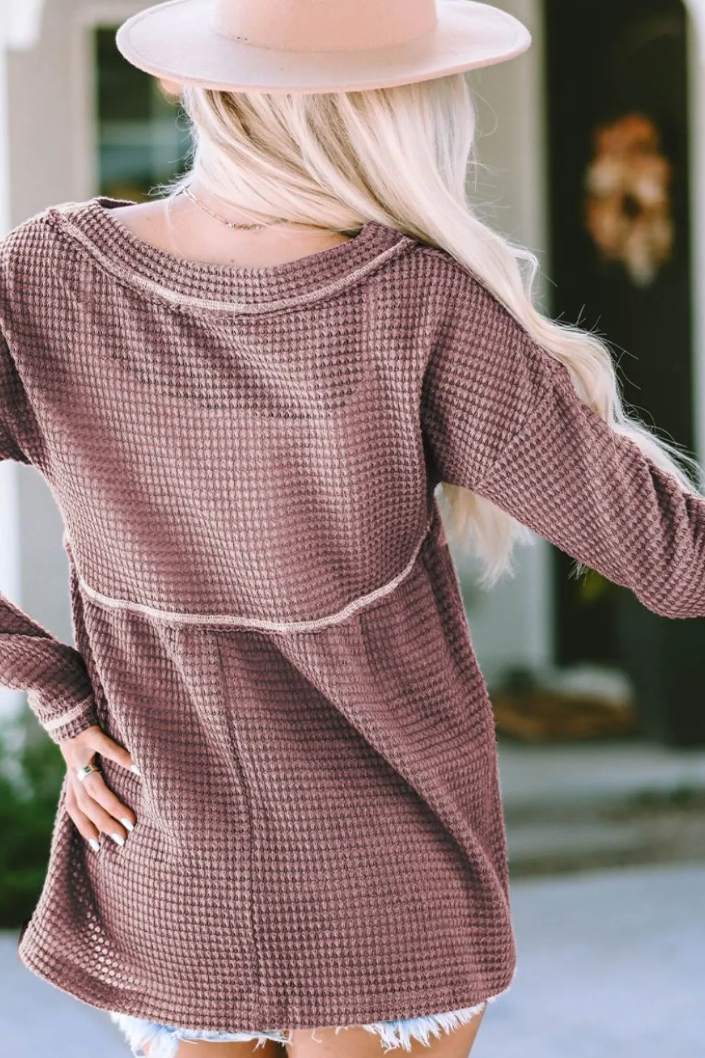 V-Neck Dropped Shoulder Long Sleeve T-Shirt, image 4