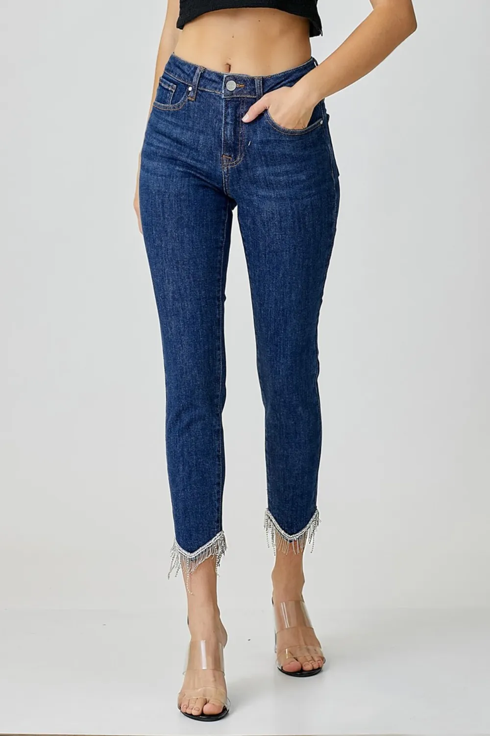 Full Size Embellished Mid Rise Crop Skinny Jeans, image 7