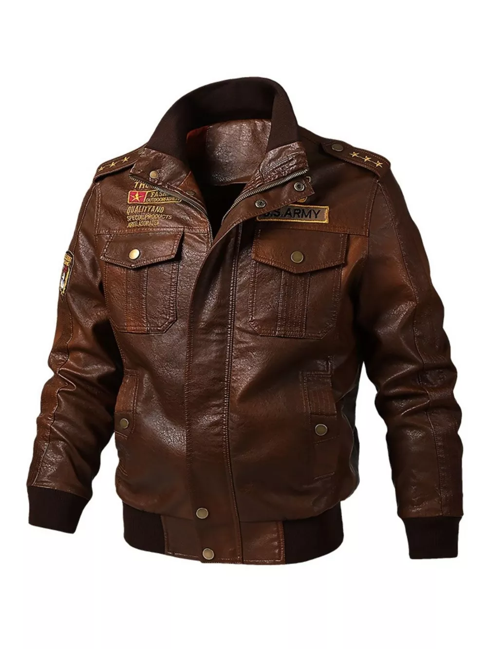 Men's Plus Size Zip Up Leather Jacket, image 4