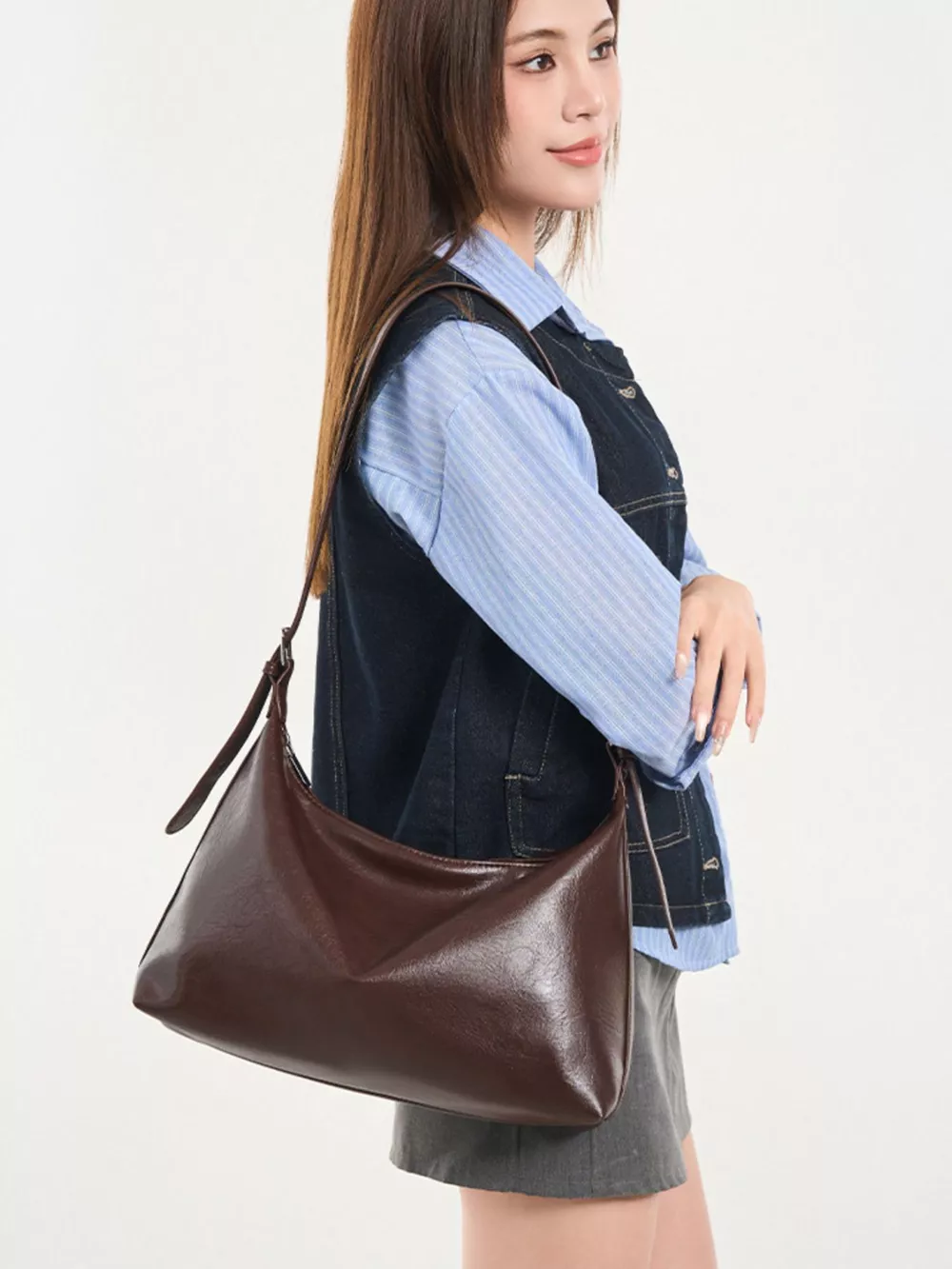 PU Leather Hobo Crossbody Bag with Adjustable Strap