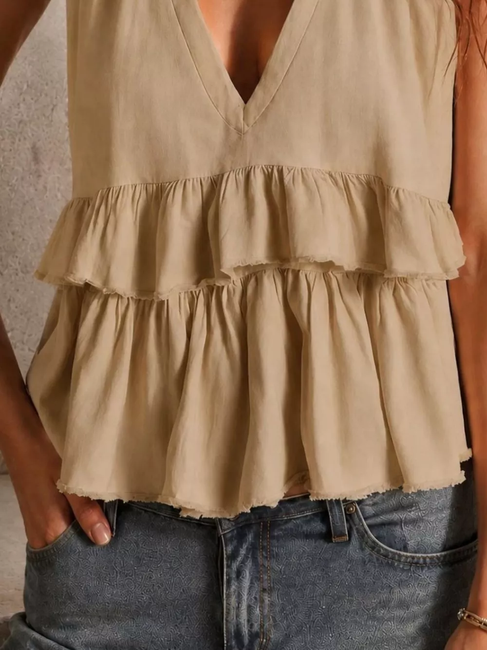 Ruffled V-Neck Sleeveless Top, image 7