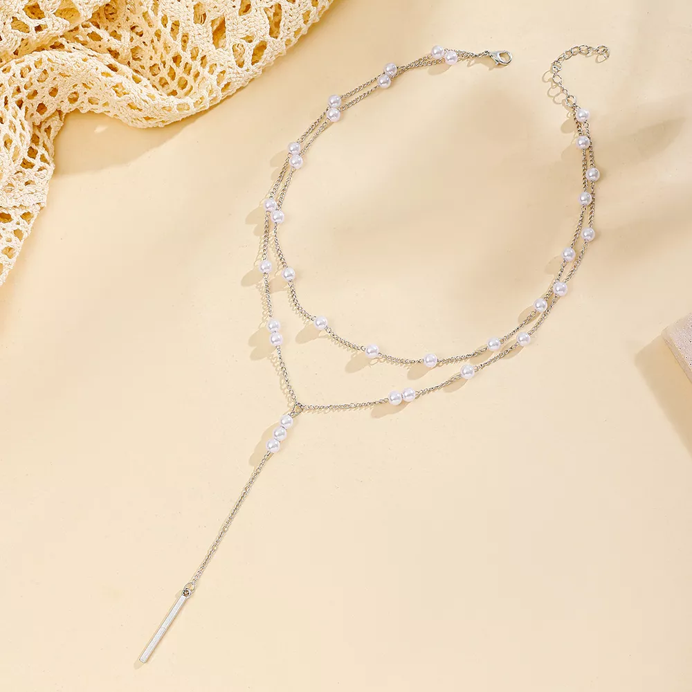 Double Layered Pearl Y-Shaped Necklace, image 3