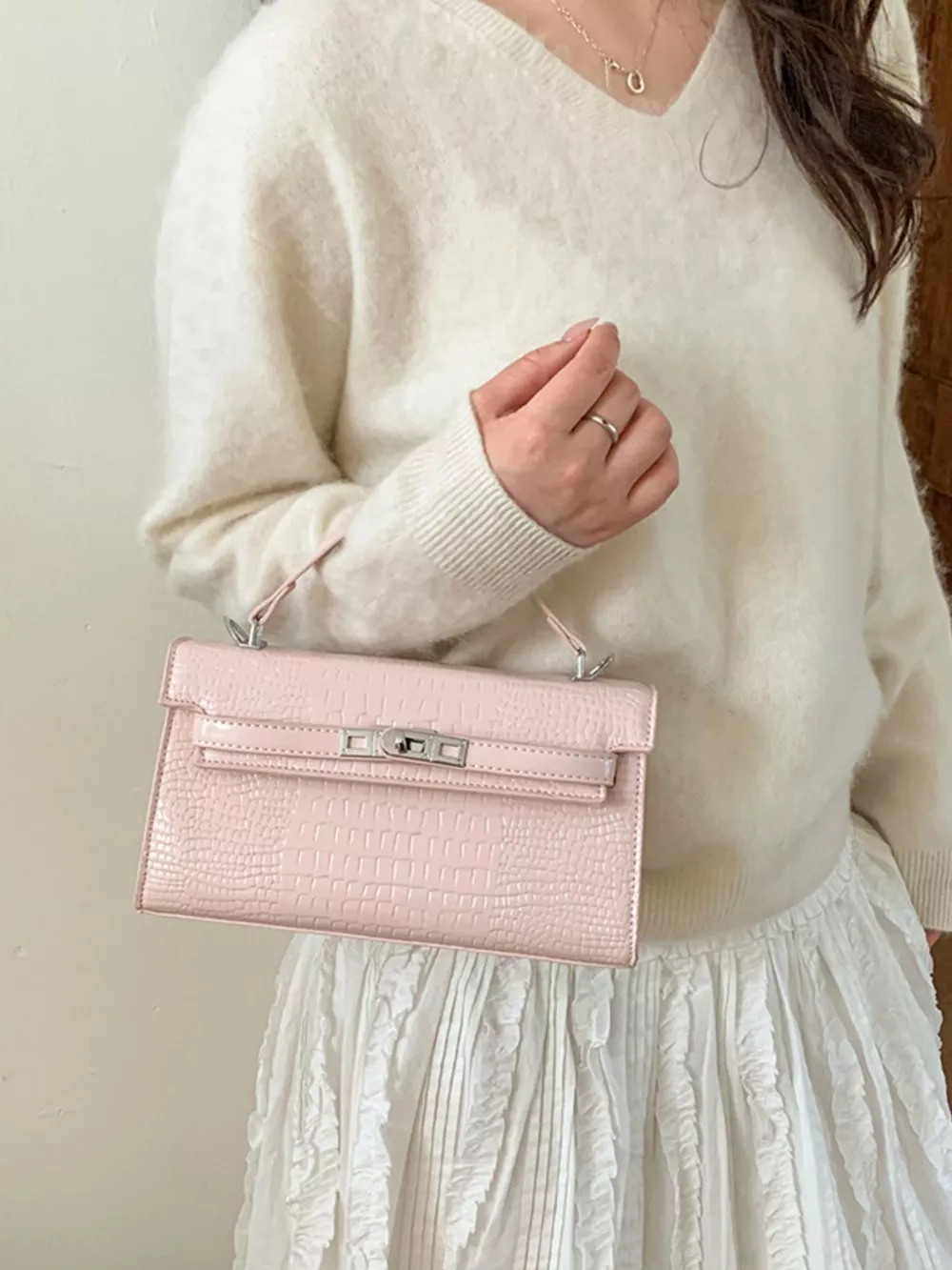 Croc-Embossed Leather Crossbody Bag, image 6