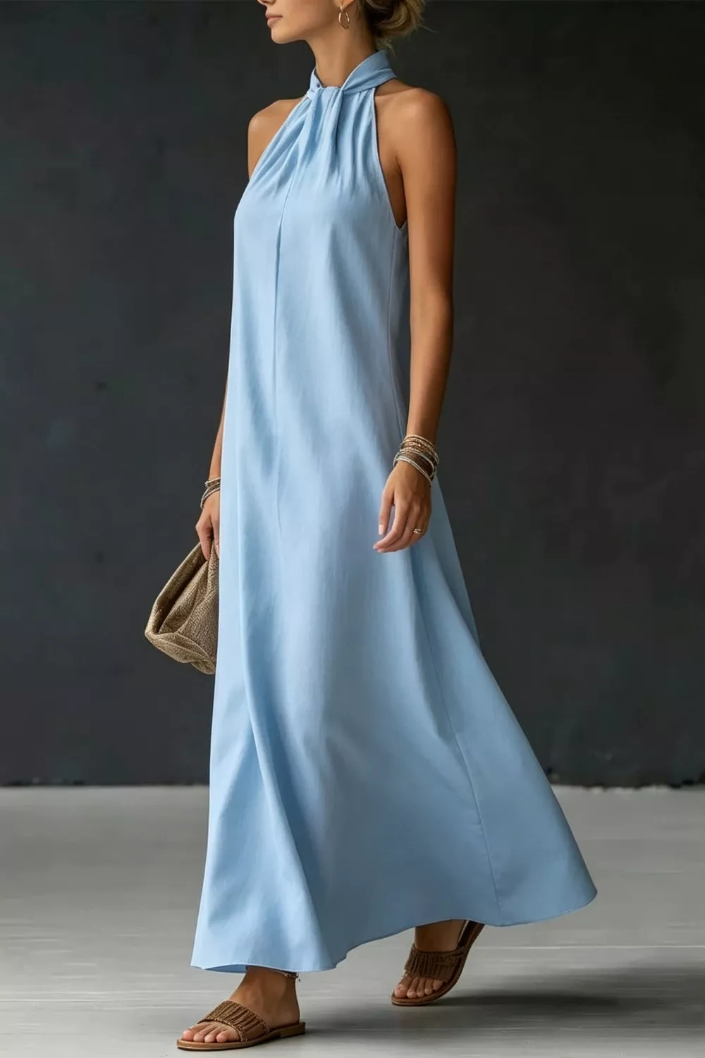 Halter Neck Sleeveless Maxi Dress, image 3
