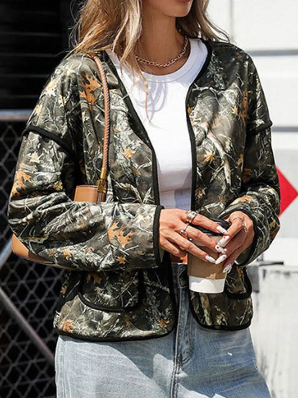 Printed Open Front Long Sleeve Jacket, image 5