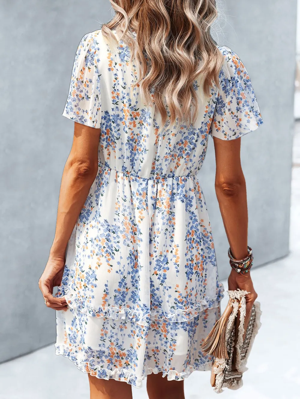 Floral Wrap Dress with Flutter Sleeves, image 10