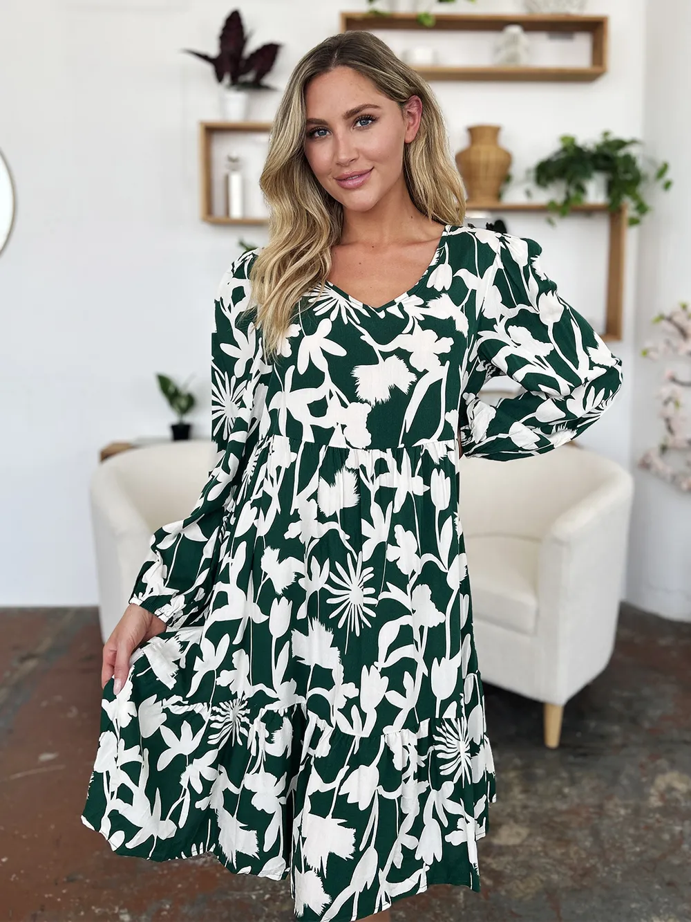 Full Size Printed Ruffle Hem Dress with Pocket, image 23