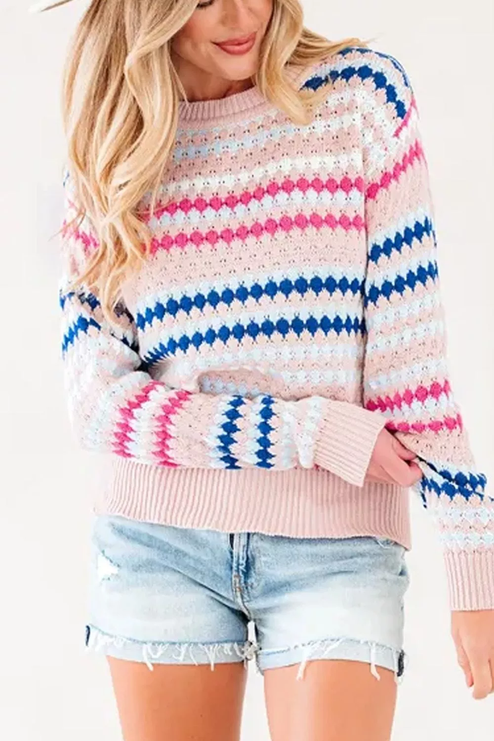 Striped Geometric Pattern Sweater, image 9