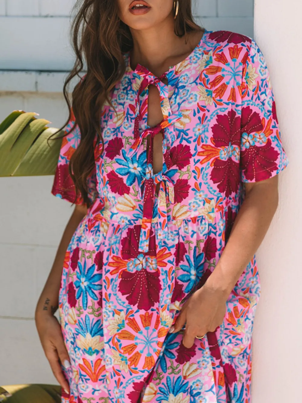 Floral Print Tie Front Midi Dress, image 7