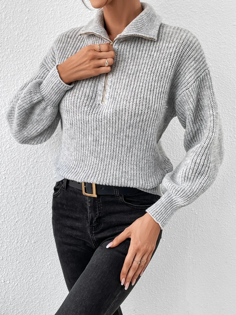 Half Zip Dropped Shoulder Sweater, image 17