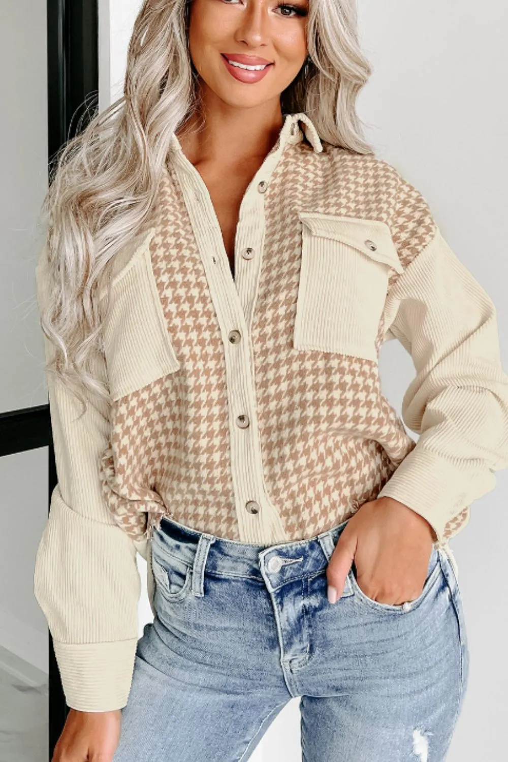 Houndstooth Button Up Long Sleeve Jacket, image 10