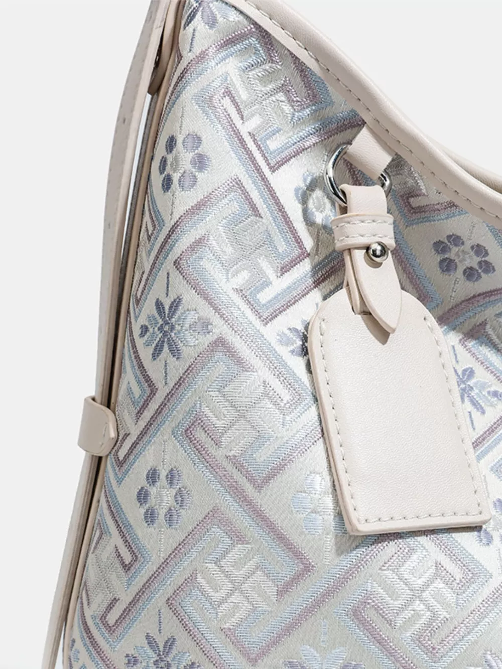 Geometric Pattern Jacquard Shoulder Bag with Adjustable Strap, image 11