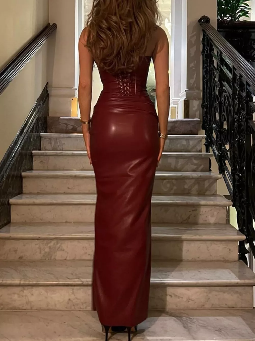 Slit Tube Leather Bodycon Maxi Dress, image 15