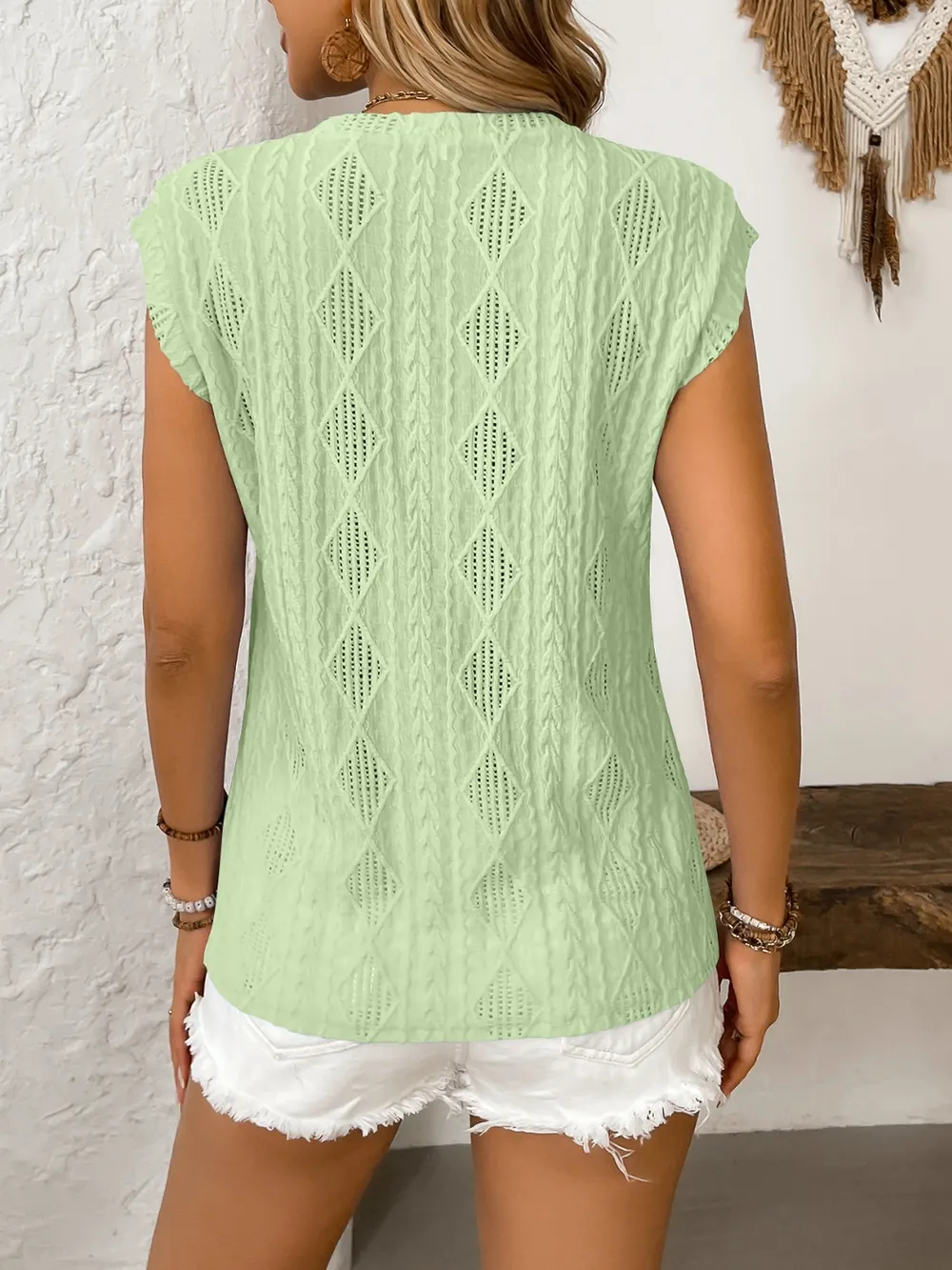Eyelet Round Neck Cap Sleeve Top, image 18