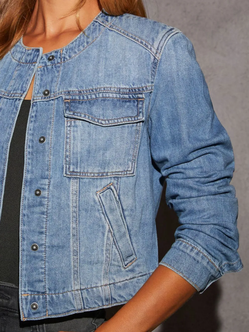 Snap Down Dropped Cargo Denim Jacket, image 5