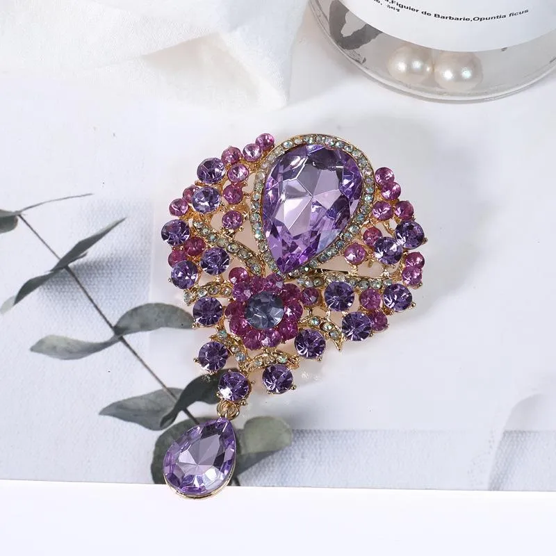 Alloy Rhinestone Teardrop Brooch, image 3