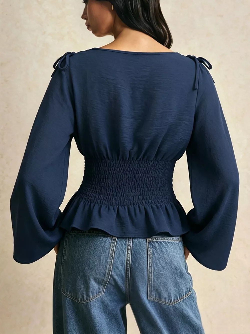 Smocked Waist Flare Sleeve Blouse, image 4