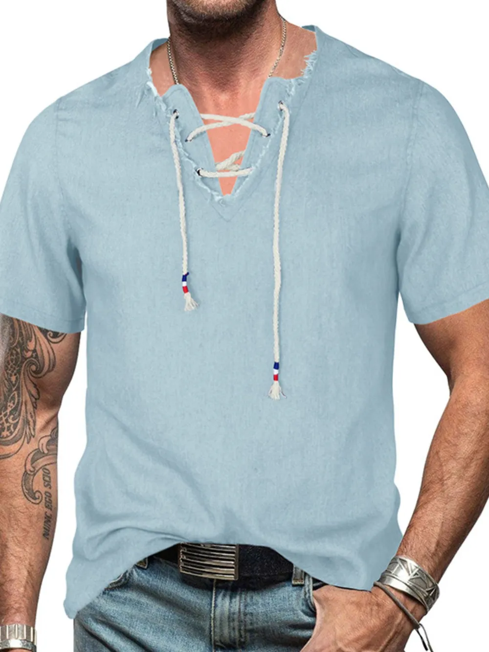Men's Full Size Classic Raw Hem Short Sleeve Denim Top Plus Size