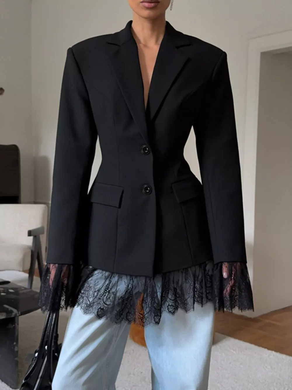 Lace Hem Button Down Blazer, image 6