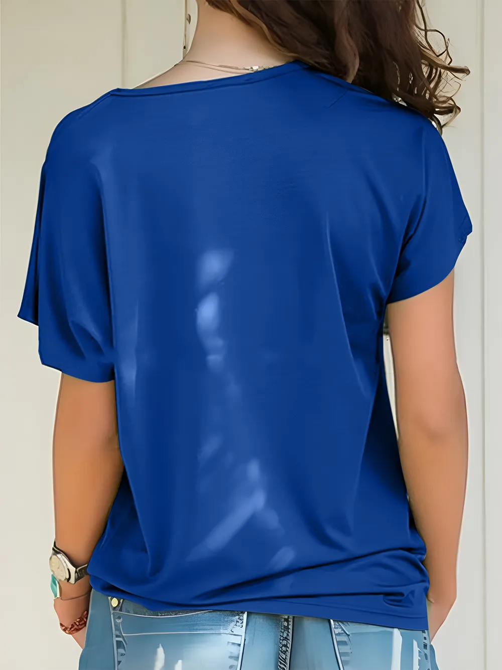Asymmetrical Neck Short Sleeve T-Shirt, image 20